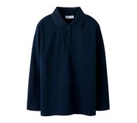 Poloshirt NAME IT "NKMKALLY LS NREG POLO", Jungen, Gr. 158/164, schwarz sapphire, Jersey, Obermaterial: 100% Baumwolle, unifarben, Basic normal, Rundhals, abgesteppte Kante, Shirts (98654944-158) schw