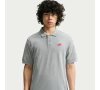 Poloshirt NIKE SPORTSWEAR "M NK CLUB SS POLO PIQUE", Herren, Gr. L, grau (dk grau heather, university rot), Jersey, Obermaterial: 100% Baumwolle, normal, Rundhals, Shirts, mit 2-Knopf-Leiste, aus atmu