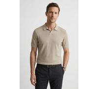 Poloshirt OLYMP "Strick Casual", Herren, Gr. M, beige, Feinstrick, Obermaterial: 50% Baumwolle, 50% Lyocell, unifarben, regular fit hüftbedeckend, Rippbündchen, Shirts, mit geripptem Kragen, unifarben