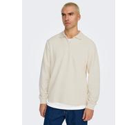 Poloshirt ONLY & SONS "ONSTREVOR REG LS POLO", Herren, Gr. L, weiß (antique weiß), Jersey, Obermaterial: 90% Baumwolle, 10% Polyester, unifarben, regular fit, Bündchen, Shirts (38480147-L) antique wei