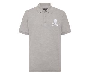 Poloshirt PHILIPP PLEIN "Skull&Bones", Herren, Gr. L, grau (10, grau), Obermaterial: 100% Baumwolle, Shirts (47777923-L) 10, grau