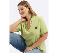 Poloshirt SHEEGO "Poloshirt", Damen, Gr. 52/54, pistazie, 100% Baumwolle, unifarben, V-Ausschnitt, Shirts (34182805-52) pistazie