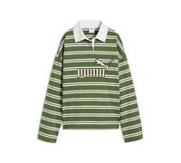 Poloshirt PUMA "Essentials Elevated No.1 Logo Oversized Rugby Polo Damen", Damen, Gr. XS, earthy grün striped, Obermaterial: 100% Baumwolle. Kragen: 100% Baumwolle, oversize, Shirts (27871956-XS) eart