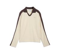 Poloshirt PUMA "T7 Relaxed Langarm-Polo Damen", Damen, Gr. S, alpine snow chocolate braun weiß, Obermaterial: 100% Baumwolle; Kragen: 100% Baumwolle; Einsatz: 100% Baumwolle, relaxed fit, Shirts (1418