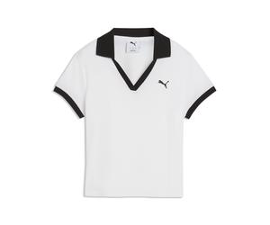 Poloshirt PUMA "Wardrobe Essentials Polo Damen", Damen, Gr. M, weiß, Obermaterial: 41% Polyester, 59% Baumwolle; Rippe: 100% Baumwolle, clean, slim fit, Shirts (17593949-M) weiß