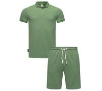 Poloshirt RAGWEAR "Set Porpi", Herren, Gr. M (50), grün, Material: 50% Baumwolle, 50% Polyester, bequem knieumspielend, tiefer V-Ausschnitt, eng, Shirts, Modisches Herren Set aus Hemd und kurzer Hose