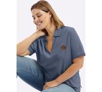 Poloshirt SHEEGO "Poloshirt", Damen, Gr. 48/50, rauchblau, 100% Baumwolle, unifarben, V-Ausschnitt, Shirts (16071046-48) rauchblau