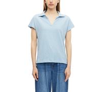 Poloshirt S.OLIVER, Damen, Gr. 40, coastal blau, Jersey, Obermaterial: 100% Baumwolle, unifarben, normal hüftbedeckend, V-Ausschnitt, abgesteppte Kante, Shirts, Sommershirt mit Polokragen (44480367-40