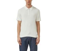 Poloshirt S.OLIVER, Damen, Gr. 3XL, weiß, Strick, Obermaterial: 85% Baumwolle, 15% Leinen, unifarben, normal hüftbedeckend, Rundhals, Bündchen, Shirts, mit Strick-Muster und kurzes Reißverschluss (980