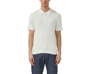 Poloshirt S.OLIVER, Herren, Gr. 3XL, weiß, Strick, Obermaterial: 85% Baumwolle, 15% Leinen, unifarben, normal hüftbedeckend, Rundhals, Bündchen, Shirts, mit Strick-Muster und kurzes Reißverschluss (98