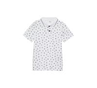 Poloshirt S.OLIVER JUNIOR, Jungen, Gr. 104/110, weiß aop, Jersey, Obermaterial: 100% Baumwolle, bedruckt, normal hüftbedeckend, ohne Ausschnitt, Shirts Poloshirt, mit Fußball-Allover-Print (84749927-1
