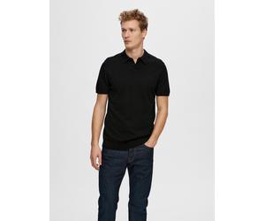Poloshirt SELECTED "SLHBERG SS KNIT POLO NOOS", Herren, Gr. XXL, schwarz, Strick, Obermaterial: 100% Baumwolle, unifarben, regular fit, Shirts, aus Feinstrick (79898400-XXL) schwarz