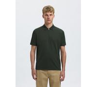 Poloshirt SELECTED "SLHFAVE ZIP SS POLO NOOS", Herren, Gr. L, grün (deep forest), Jersey, Obermaterial: 50% Baumwolle, 50% Polyester, unifarben, regular fit normal, ohne Ausschnitt, Shirts, Baumwollmi