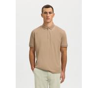 Poloshirt SELECTED "SLHFAVE ZIP SS POLO NOOS", Herren, Gr. L, savannah tan, Jersey, Obermaterial: 50% Baumwolle, 50% Polyester, unifarben, regular fit normal, ohne Ausschnitt, Shirts, Baumwollmischung