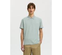 Poloshirt SELECTED "SLHFAVE ZIP SS POLO NOOS", Herren, Gr. M, aqua gray, Jersey, Obermaterial: 50% Baumwolle, 50% Polyester, unifarben, regular fit normal, ohne Ausschnitt, Shirts, Baumwollmischung, r