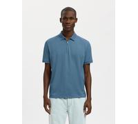 Poloshirt SELECTED "SLHFAVE ZIP SS POLO NOOS", Herren, Gr. M, blau mirage, Jersey, Obermaterial: 50% Baumwolle, 50% Polyester, unifarben, regular fit normal, ohne Ausschnitt, Shirts, Baumwollmischung,