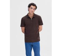 Poloshirt SELECTED "SLHFAVE ZIP SS POLO NOOS", Herren, Gr. S, braun (demitasse), Jersey, Obermaterial: 50% Baumwolle, 50% Polyester, unifarben, regular fit normal, ohne Ausschnitt, Shirts, Baumwollmis