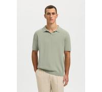 Poloshirt SELECTED "SLHMATTIS SS KNIT SUN OPEN POLO NOOS", Herren, Gr. M, aqua gray, Strick, Obermaterial: 65% Baumwolle, 35% Leinen, unifarben, regular fit normal, ohne Ausschnitt, Bündchen, Shirts (