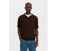 Poloshirt SELECTED "SLHMATTIS SS KNIT SUN OPEN POLO NOOS", Herren, Gr. XL, delicioso, Strick, Obermaterial: 65% Baumwolle, 35% Leinen, unifarben, regular fit normal, ohne Ausschnitt, Bündchen, Shirts