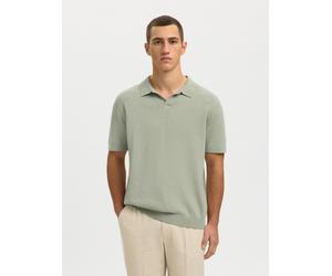 Poloshirt SELECTED "SLHMATTIS SS KNIT SUN OPEN POLO NOOS", Herren, Gr. XXL, aqua gray, Strick, Obermaterial: 65% Baumwolle, 35% Leinen, unifarben, regular fit normal, ohne Ausschnitt, Bündchen, Shirts