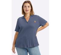 Poloshirt SHEEGO "Poloshirt", Damen, Gr. 44/46, rauchblau, 100% Baumwolle, unifarben, V-Ausschnitt, Shirts (16071046-44) rauchblau