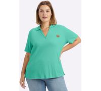 Poloshirt SHEEGO "Poloshirt", Damen, Gr. 52/54, blaugrün, 100% Baumwolle, unifarben, V-Ausschnitt, Shirts (97294654-52) blaugrün