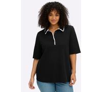 Poloshirt SHEEGO "Shirt", Damen, Gr. 52/54, schwarz (schwarz, ecru), 100% Baumwolle, unifarben, Shirts (65357738-52) schwarz, ecru