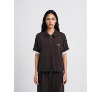 Poloshirt SMITH & SOUL, Damen, Gr. XL, braun (schwarz choc), Sweatware, Obermaterial: 48% Polyester, 46% Modal, 6% Elasthan, unifarben, hüftbedeckend, hoch geschlossener Ausschnitt, angesetztes Bündch