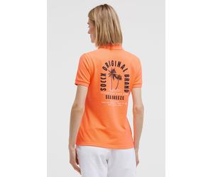Poloshirt SOCCX, Damen, Gr. L, electric orange, Piqué, Material: 60% Polyester, 35% Baumwolle, 5% Elasthan, bedruckt, regular fit normal, hoch geschlossener Ausschnitt, eingesetzt Bündchen, Shirts, mi