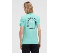 Poloshirt SOCCX, Damen, Gr. S, grün (crystal aqua), Piqué, Material: 95% Baumwolle, 5% Elasthan, bedruckt, regular fit normal, hoch geschlossener Ausschnitt, eingesetzt Bündchen, Shirts, mit Puff-Prin