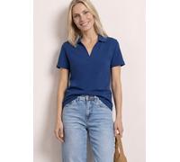 Poloshirt STREET ONE, Damen, Gr. 34, amparo blau, Web, 97% Baumwolle, 3% Elasthan, unifarben, comfort fit normal, hoch geschlossener Ausschnitt, normaler Saum, Shirts, mit geschlitztem Rundhalsausschn