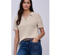 Poloshirt STREET ONE, Damen, Gr. 34, clay sand, Stoff, 50% Viskose, 47% Polyester, 3% Elasthan, unifarben, normal normal, hoch geschlossener Ausschnitt, abgesteppt, Shirts, aus softer Viskose (4296086