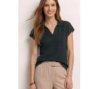 Poloshirt STREET ONE, Damen, Gr. 34, deep bound grün, Jersey, Obermaterial: 50% Viskose, 47% Polyester, 3% Elasthan, unifarben, bequem normal, V-Ausschnitt, Shirts Poloshirt, feine Struktur, unifarben