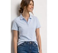 Poloshirt STREET ONE, Damen, Gr. 36, cashmere blau, Web, 97% Baumwolle, 3% Elasthan, unifarben, normal normal, hoch geschlossener Ausschnitt, abgesteppt, Shirts, aus Baumwolle mit Stretchante (3735372