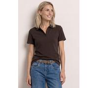 Poloshirt STREET ONE, Damen, Gr. 36, espresso braun, Web, 97% Baumwolle, 3% Elasthan, unifarben, normal normal, hoch geschlossener Ausschnitt, abgesteppt, Shirts, aus Baumwolle mit Stretchante (432943