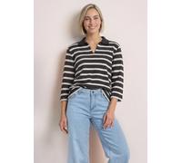 Poloshirt STREET ONE, Damen, Gr. 36, schwarz coffee, Stoff, 60% Polyester, 40% Baumwolle, gestreift, comfort fit normal, hoch geschlossener Ausschnitt, normaler Saum, Shirts, im Streifendesign (430056