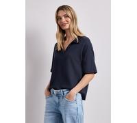 Poloshirt STREET ONE, Damen, Gr. 36, shadowed navy, Web, 50% Modal, 50% Baumwolle, unifarben, comfort fit normal, hoch geschlossener Ausschnitt, normaler Saum, Shirts, im soften Baumwoll-Mix (30267728