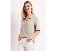 Poloshirt STREET ONE, Damen, Gr. 36, timeless beige, Web, 50% Modal, 50% Baumwolle, unifarben, comfort fit normal, hoch geschlossener Ausschnitt, normaler Saum, Shirts, im soften Baumwoll-Mix (5973600