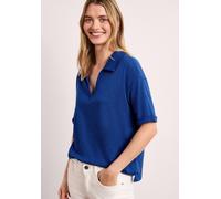 Poloshirt STREET ONE, Damen, Gr. 38, amparo blau, Web, 50% Modal, 50% Baumwolle, unifarben, comfort fit normal, hoch geschlossener Ausschnitt, normaler Saum, Shirts, im soften Baumwoll-Mix (77822702-3