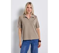 Poloshirt STREET ONE, Damen, Gr. 38, beige (morning beige), Jersey, Obermaterial: 46% Modal, 46% Polyester, 8% Elasthan, unifarben, regular fit normal, ohne Ausschnitt, Shirts (79165665-38) morning be