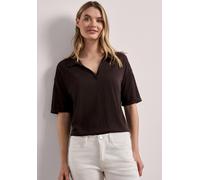 Poloshirt STREET ONE, Damen, Gr. 38, espresso braun, Web, 50% Modal, 50% Baumwolle, unifarben, comfort fit normal, hoch geschlossener Ausschnitt, normaler Saum, Shirts, im soften Baumwoll-Mix (3773622
