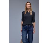 Poloshirt STREET ONE, Damen, Gr. 38, shadowed navy, Jersey, Obermaterial: 50% Baumwolle, 50% Modal, unifarben, tailliert hüftbedeckend, Rundhals, Bündchen, Shirts Poloshirt, mit Zipper (33931327-38)