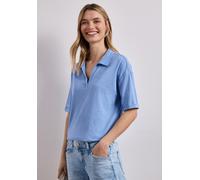 Poloshirt STREET ONE, Damen, Gr. 40, drift blau, Stoff, 50% Modal, 50% Baumwolle, unifarben, comfort fit normal, hoch geschlossener Ausschnitt, normaler Saum, Shirts, im soften Baumwoll-Mix (47743527-