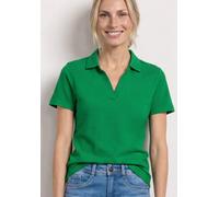 Poloshirt STREET ONE, Damen, Gr. 40, ever grün, Web, 97% Baumwolle, 3% Elasthan, unifarben, comfort fit normal, hoch geschlossener Ausschnitt, normaler Saum, Shirts, mit geschlitztem Rundhalsausschnit