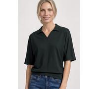 Poloshirt STREET ONE, Damen, Gr. 40, grün (deep bound grün), Jersey, Obermaterial: 50% Baumwolle, 50% Modal, unifarben, regular fit hüftbedeckend, V-Ausschnitt, abgesteppte Kante, Shirts, Sommershirt 