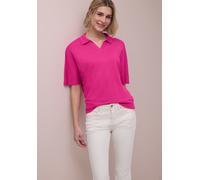 Poloshirt STREET ONE, Damen, Gr. 40, pink (magenta dream), Jersey, Obermaterial: 50% Baumwolle, 50% Modal, unifarben, regular fit hüftbedeckend, V-Ausschnitt, abgesteppte Kante, Shirts, Sommershirt mi