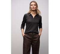 Poloshirt STREET ONE, Damen, Gr. 40, schwarzest braun, Jersey, Obermaterial: 50% Baumwolle, 50% Modal, unifarben, tailliert hüftbedeckend, Rundhals, Bündchen, Shirts, mit Zipper (16282966-40) schwarze