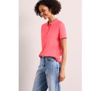 Poloshirt STREET ONE, Damen, Gr. 40, striking coral, Web, 97% Baumwolle, 3% Elasthan, unifarben, normal normal, hoch geschlossener Ausschnitt, abgesteppt, Shirts, aus Baumwolle mit Stretchante, Topsel