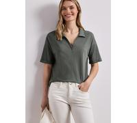 Poloshirt STREET ONE, Damen, Gr. 42, bound grün, Jersey, Obermaterial: 50% Baumwolle, 50% Modal, meliert, lässig geschnitten hüftbedeckend, V-Ausschnitt, abgesteppte Kante, Shirts, Sommer-Poloshirt (3