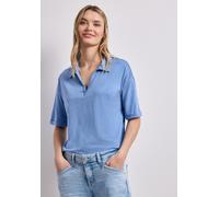 Poloshirt STREET ONE, Damen, Gr. 42, drift blau, Stoff, 50% Modal, 50% Baumwolle, unifarben, comfort fit normal, hoch geschlossener Ausschnitt, normaler Saum, Shirts, im soften Baumwoll-Mix (47743527-